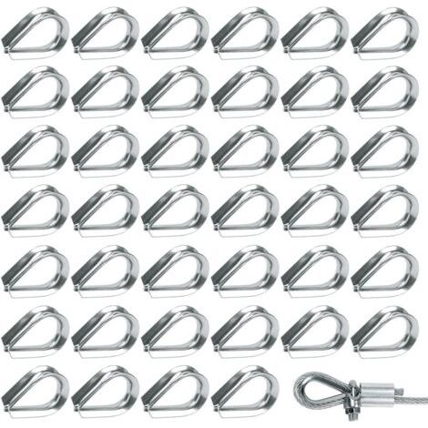 50 Pièces M2 Cosses de Câble Métallique en Acier Inoxydable 304 Cosse Coeur pour Cable Acier pour Câble Métallique 2mm
