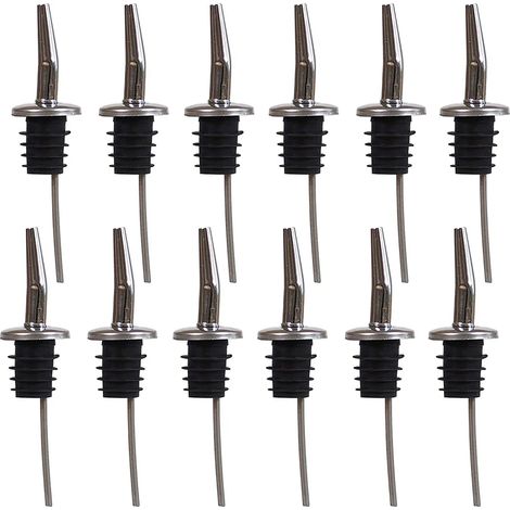 Lot de 12 Bec Verseurs en Inox, Verseurs Coniques avec Joint en Caoutchouc pour Bouteilles, Doseurs pour Huile, Vin, Cocktails et Boissons (1/4)