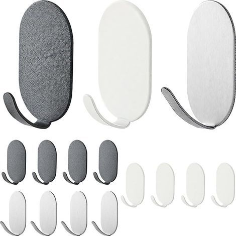 15 Pièces Crochets Autocollants, Crochets métalliques Mural, Collant Crochet Crochet Adhésif, Accroche Torchon Cuisine pour Cuisine, Salle de Bains, Bureau, Placard(Blanc + Noir + Argent) (1/5)