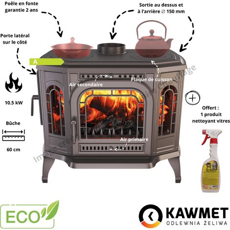 Poêle à bois en fonte avec plaque de cuisson 10.5 kW P7 CookTop LB ECO KAWMET