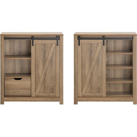 SoBuy FSB59-BR Sideboard mit Schiebetür Kommode Schuhschrank schmal Schrank Küchenschrank Flurschrank Beistellschrank Aufbewahrungsschrank BHT ca. 80x91x35cm (1/5)