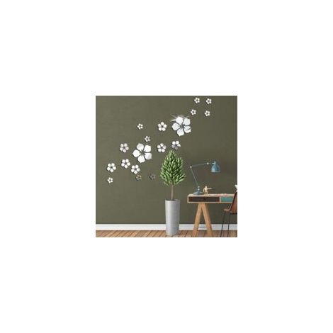 18-teiliges Blumen-Wandtattoo, moderne Wohnzimmerdekoration, Heimdekoration für Teenager-Mädchenzimmer, Spiegel-Wandtattoos - Crezuo