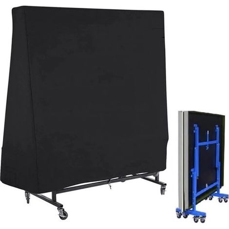 Telo protettivo per tavolo da ping pong, 165x70x185 cm, tessuto Oxford 210D, impermeabile, antivento, con protezione UV, adatto per uso interno ed esterno, nero. (1/5)