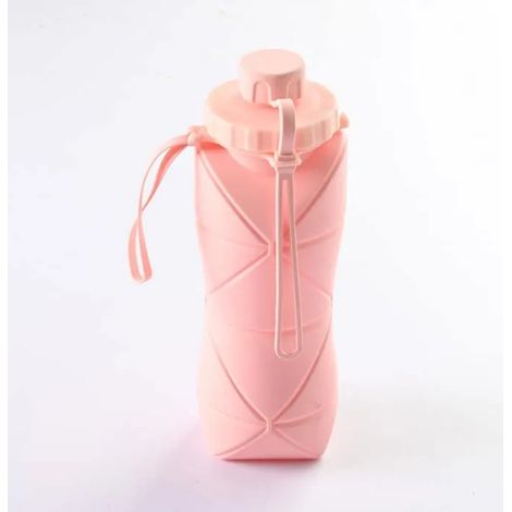 Gourde pliable 600ml silicone+PP alimentaire, pliant compact volume réduit 80%, résistante -15℃100℃ pour sport voyage,Rose (1/5)
