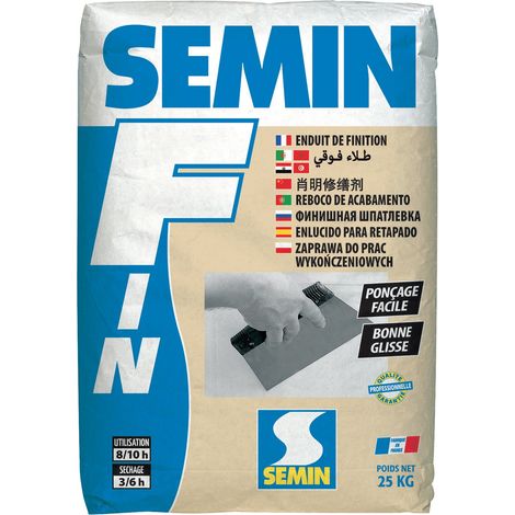 Semin – Enduit de lissage en poudre 25 kg – Application manuelle sur murs et plafonds – Excellente glisse et finition – Pour supports irréguliers
