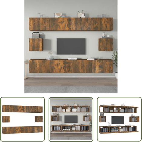 The Living Store 6-tlg. TV-Schrank-Set Räuchereiche Holzwerkstoff - TV-Schrank - Fernsehtisch - Regal - Wohnzimmer Deko - Holzmöbel (1/5)