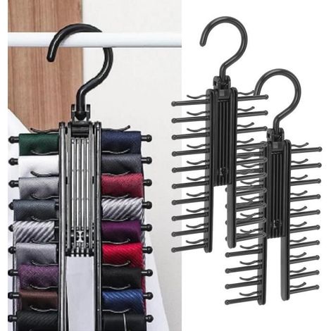 360° drehbarer Krawattenhalter, 2er-Set – Aufbewahrungsbox aus schwarzem Kunststoff (1/4)