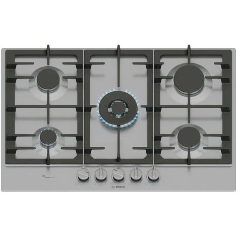 Bosch Serie 6 PCQ7A5I95. Colore del prodotto: Acciaio inox, Posizionamento dell'apparecchio: Da incasso, Dimensione della larghezza del piano cottura: 75 cm. Tipo di controllo: Manopola, Posizione ...