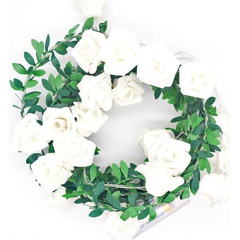 Guirlande lumineuse LED en rotin rose 3m, 20 lumières fleurs PE, décoration de Noël DIY couronne, guirlande florale lumineuse 3m 20 ampoules