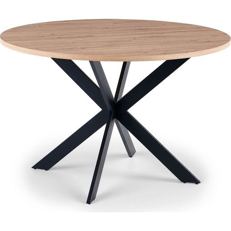 Table à manger ronde plateau effet bois pieds métal noir 120cm (1/3)