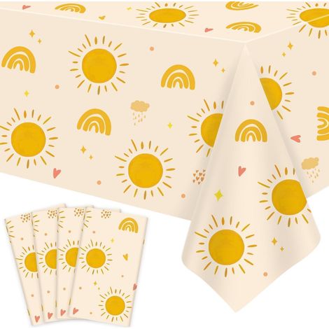 4er Set Tischdecken Boho Sonnenschein Regenbogen 130x220cm für Geburtstage