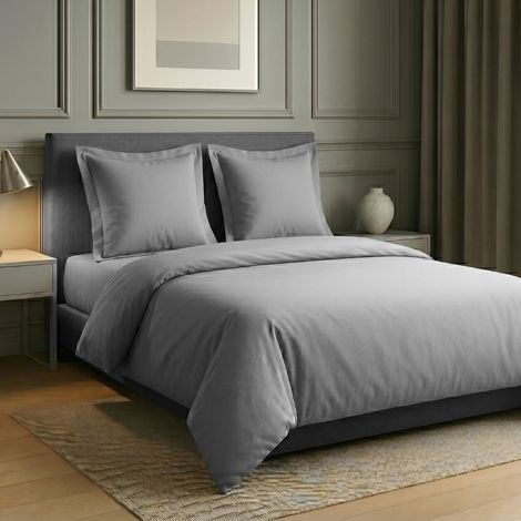 Parure housse de couette 240x220cm + 2 taies 100% coton gris silver - VITALIA (1/5)