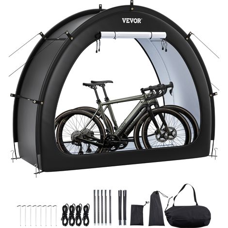 VEVOR Spaziosa Tenda per Riporre le Bici allAperto con Finestra Ventilata, Tenda Impermeabile a Forma di Ventaglio con Fibra di Vetro e Doppie Cerniere da 1 a 2 Bici, 1706 x 2011 x 792 mm (1/5)