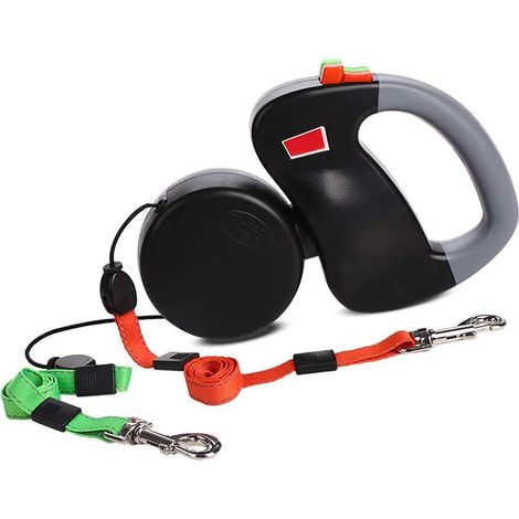 Laisse Double Rétractable pour Chien, Renforcée Extensible avec Poignée Antidérapante Laisse Double 3 m pour Deux Chiens Laisse Double Flexible Bande en Nylon Résistante à 360° (1/5)