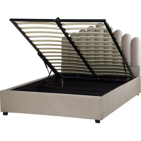 Bett mit Stauraum VINCENNES Samtstoff Taupe 140 x 200 cm