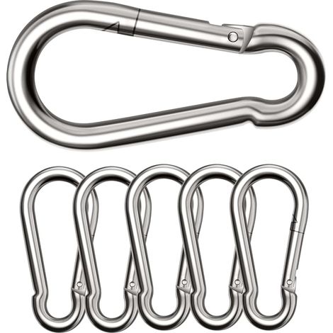 Lot de 6 grands mousquetons - Charge maximale : 400 kg - Diamètre : 8 x 80 mm - En acier allié de qualité supérieure - Avec crochet à ressort - Pour toutes les sangles de traction et poignées (1/5)