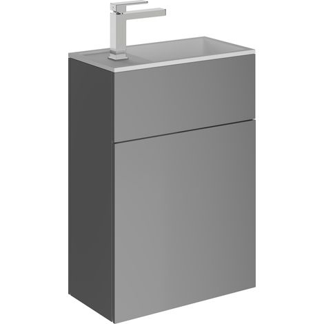 BERNSTEIN - Mueble lavabo suspendido MDF grafito mate, lavabo blanco mate + orificio grifería + desagüe, bisagra puerta derecha - 50x26x72cm - KONDA blanco mate, Grafito mate