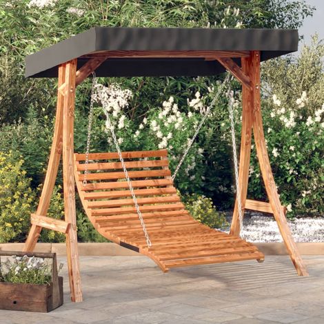 Hollywoodschaukel mit Dach Massivholz Fichte mit Teak-Finish