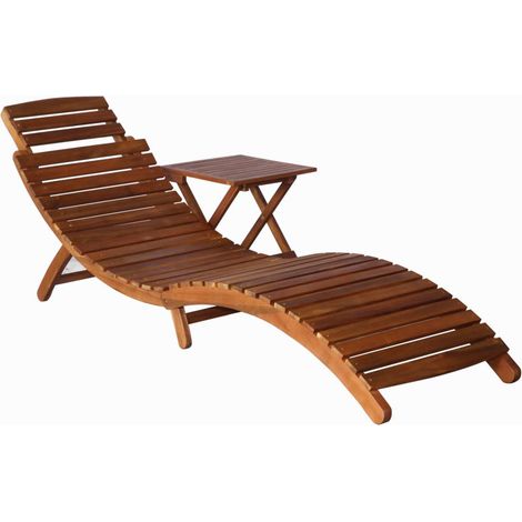 Transat chaise longue bain de soleil lit de jardin terrasse meuble d'extérieur avec table bois d'acacia massif marron (1/5)