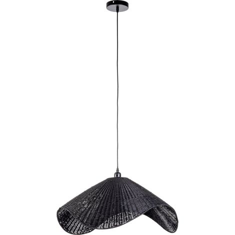 Lampadario "Cappello" in acciaio e vimini h 28 cm -Nero