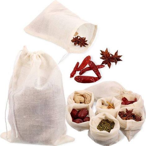 24 bolsitas de gasa para cocinar, hierbas, coladores, bolsitas de té reutilizables con cordón, bolsitas de muselina (7,6 x 10 cm) (1/5)