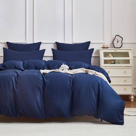 Bettwäsche-Set Mako Satin 155x220cm 3-teilig Blau Petrol Baumwolle