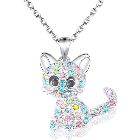 Collier chat pour filles, pendentif en cristal, cadeau pour les amoureuses des chats, bijoux pour filles, fille, petite-fille,