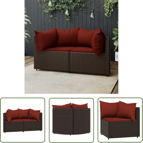 The Living Store Canapés d'angle de jardin et coussins2pcs marron résine tressée - Canape De Jardin - Canapé Extérieur - Mobilier De Jardin - Meubles De Terrasse - Ensemble Canapé (1/5)