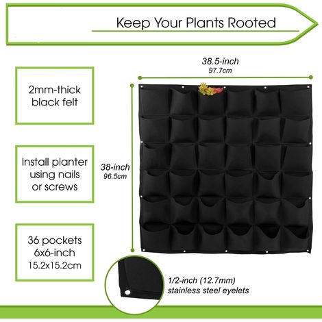 (1 pièce - 36 poches noires) Sacs de culture suspendus, sacs de culture verticaux muraux pour plantes, jardinière pour herbes aromatiques d'intérieur et d'extérieur (1/4)