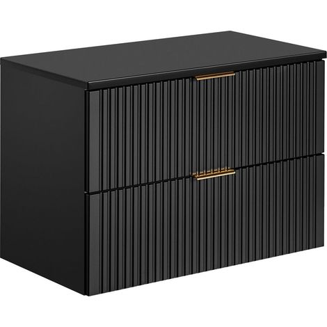 Waschtischunterschrank 80cm ADELAIDE-56-BLACK, matt schwarz mit gerillter Front, B/H/T ca. 80,6/59,2/46,5 cm (1/5)