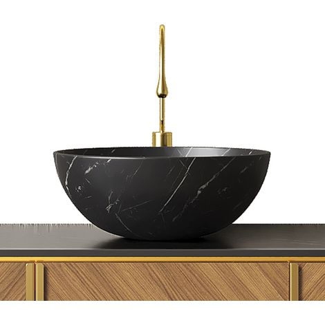 Lavabo di 36 cm con struttura in pietra, senza mobile, senza rubinetto, nero (1/4)