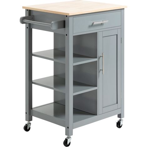 Compact Kitchen Trolley Utility Cart on Wheels Open Shelf & Storage Drawer for Dining Room, Kitchen, Grey (1/5)