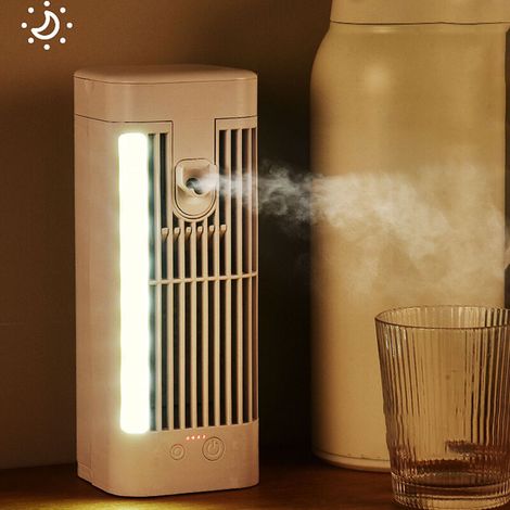 Ventilateur Rafraîchissant USB Portable 3 Vitesses avec Réservoir d'eau 120ml, Lumière et Crochet - Purificateur d'air pour Bureau et Maison