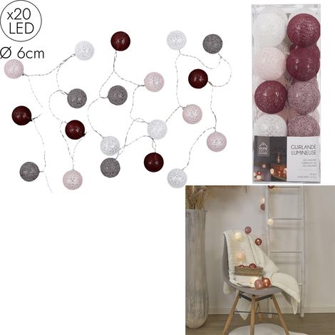 GUIRLANDE BOULE ROUGE ROSE 20 LED D6CM 3M72 M8 (1/5)