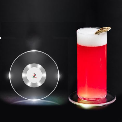 Sous-Verre LED - 6 Pièces - Acrylique Rond - 3 Modes Lumineux (Fixe, Clignotant, Lent) - Étanche - Piles CR1620 Remplaçables - Pour Boissons, Bar, Fêtes, Décoration Intérieure (1/5)