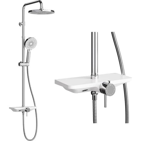 Duschsystem, Regenbrause, höhenverstellbare Schiene, Chrom Rund D25cm (1/2)