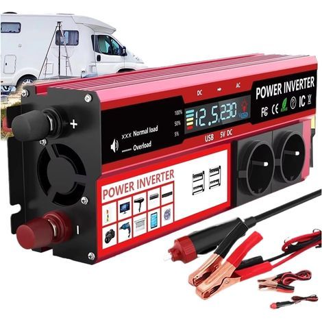 Applicable Convertisseur Tension Onduleur 2000 W DC 12 V vers AC 220 V 230 V Transformateur avec 4 Prises USB UE Et Affichage LED pour Voyages Et Camping Pur Sinus (1/4)