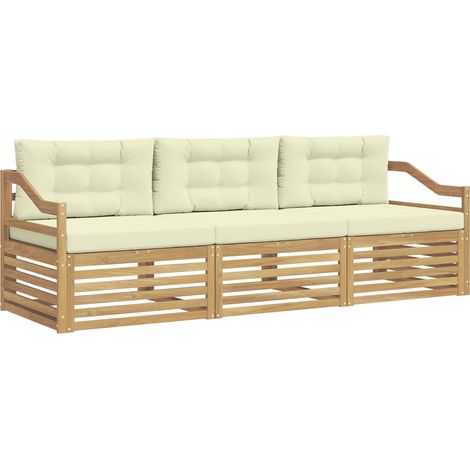 Set di divani da esterno 3 pz Salotto da Giardino Bianco e Crema Poliestere (1/5)