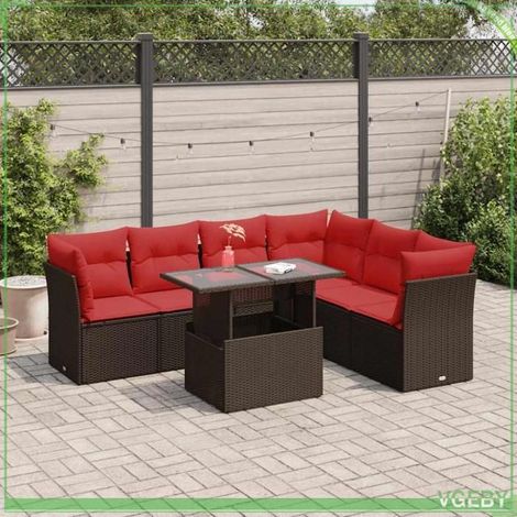 Salon de jardin - 3326175 - Résine tressée marron - 6 places modulable - Rangement avec sac étanche (1/5)