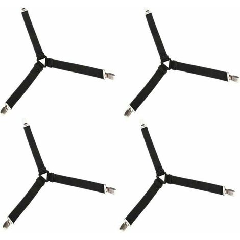 Tendeur Drap Housse - Sangle Réglable Avec Clips Métalliques - Pour Matelas Tous Types - Lot De 4 Pièces Noir