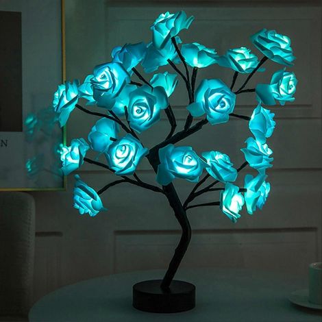 Rosenlampe mit voll verstellbaren Armen, romantische LED-Blumen-Nachttischlampe, blaue Tischlampe