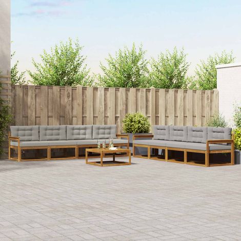Outdoor-Sofagarnitur mit Kissen 9 pcs Natürlich und Hellgrau