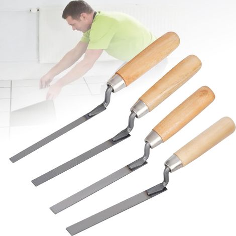 Lot de 4 truelles à joints, largeur 8, 10, 12, 15 mm, en acier au carbone, avec manche en bois, truelle à joints, truelle à joints pour joints de briques et briques (1/5)