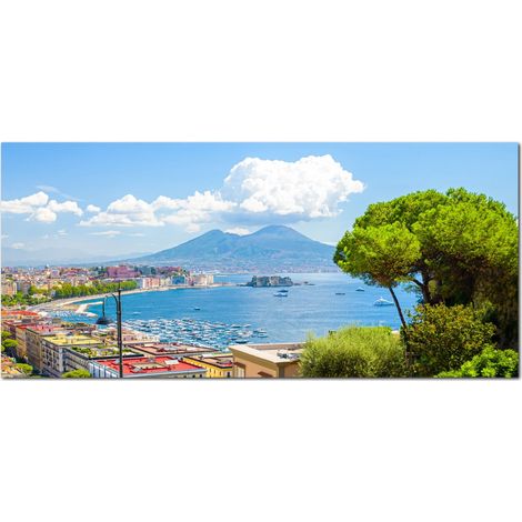Lupia - Quadro moderno su Tela Canvas DEEP 65X143 cm, con paesaggi e localismi italiani, per casa, soggiorno, capezzale camera da letto, hotel, ufficio, NAPOLI - VESUVIO GIORNO (1/4)