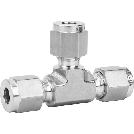 Raccord à compression té égal diamètre, raccord fileté 1/4, acier inoxydable 316 forgé, pièce de plomberie pour tubes, connexion triple en inox, embout de serrage résistant, lot de 3. (1/5)