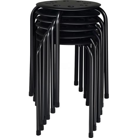 Costway – Lot de 6 tabourets empilables ronds en métal – Structure en X pour stabilité – Siège rond ventilé – Repose-pieds antidérapants – Pour enfants et adultes (1/5)