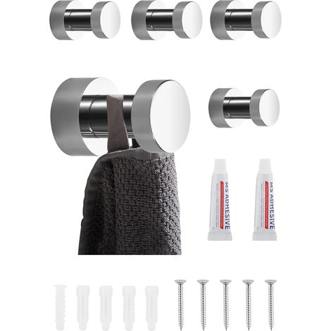 crochet mural, crochet pour serviette pour salle de bain, cuisine, porte, armoire&placard, 5 paquets,laiton (chromé) (1/5)