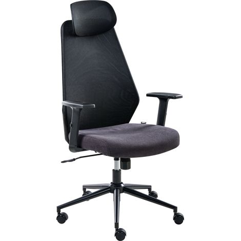 Office Chair Black Mesh Upholstery Adjustable Armrests and Headrest Seat Height Adjustment Swivel Base Tilting Backrest ORYN