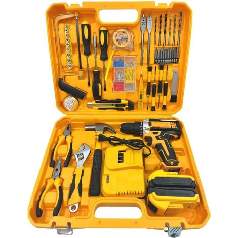 Werkzeugset – Werkzeugset mit Akku-Bohrschrauber, 118-teiliger Werkzeugkasten mit Bohrmaschine, geeignet für Reparaturen zu Hause, Heimwerkzeug-Sets für Männer und Frauen, Handbohrset perfekt, Heimwer
