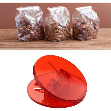 Pince à sachets alimentaires ronde en plastique rouge, idéale pour la maison et la cuisine. (1/5)